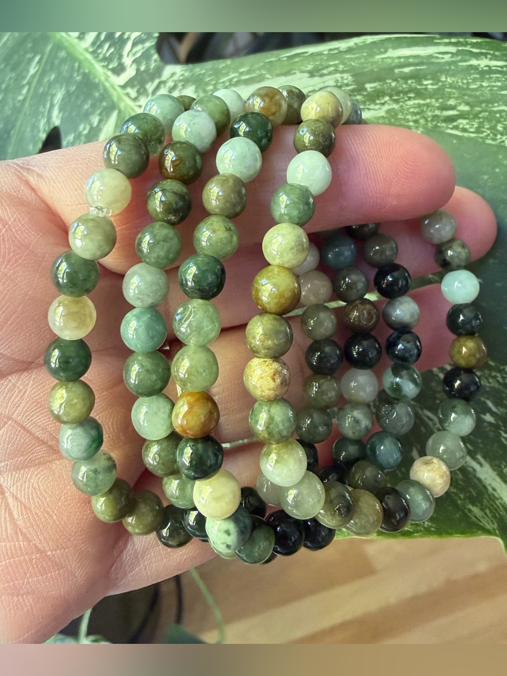 Natural Green Jade Beaded Stretch Bracelet - Multi-Green 16cm